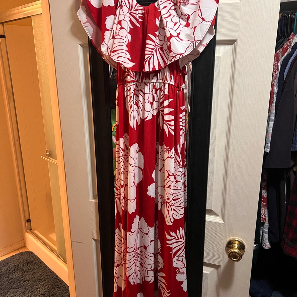 Red and White Floral Maxi Dress